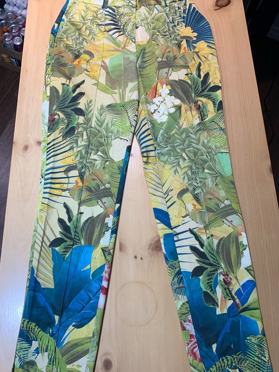 Marciano Pants - Marciano Tropical Leaf Print Pants in Green & Blue